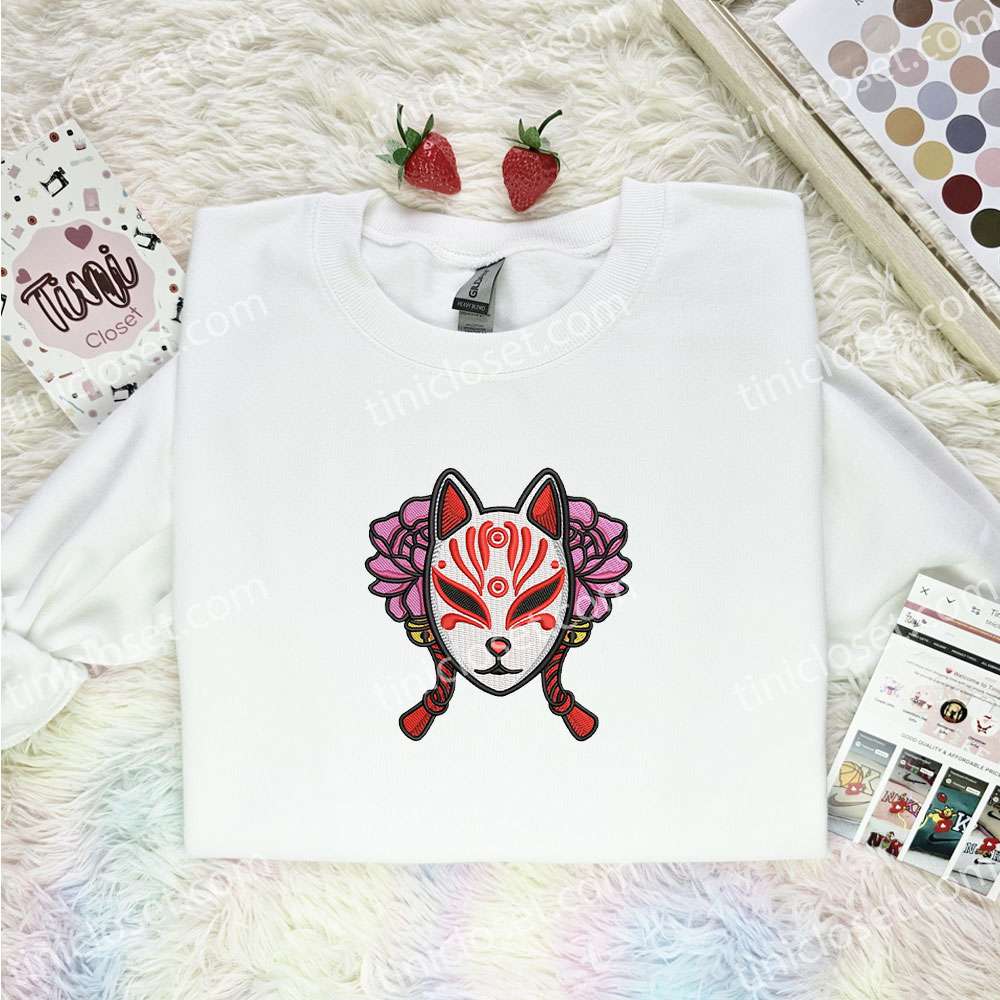 Japanese Kitsune Mask Embroidered Shirt