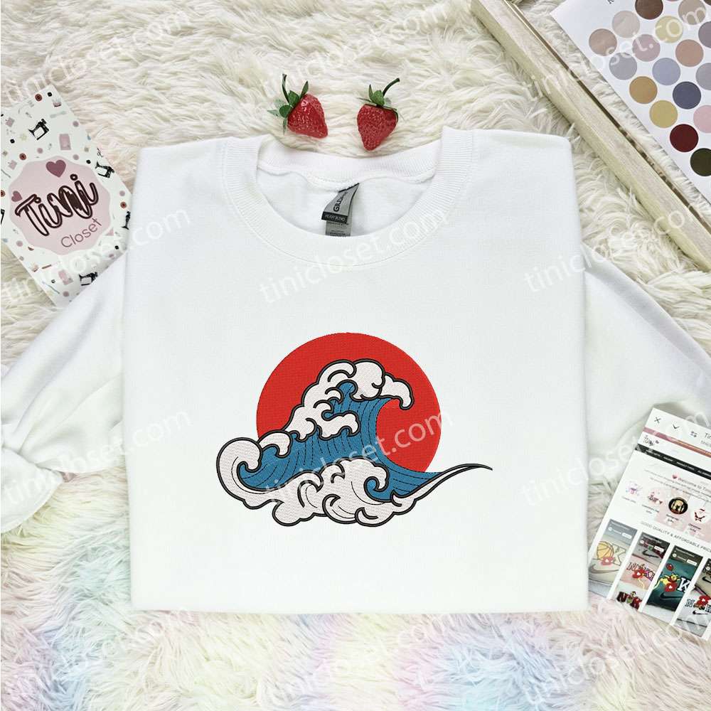 Japanese Wave Sun Embroidered Shirt