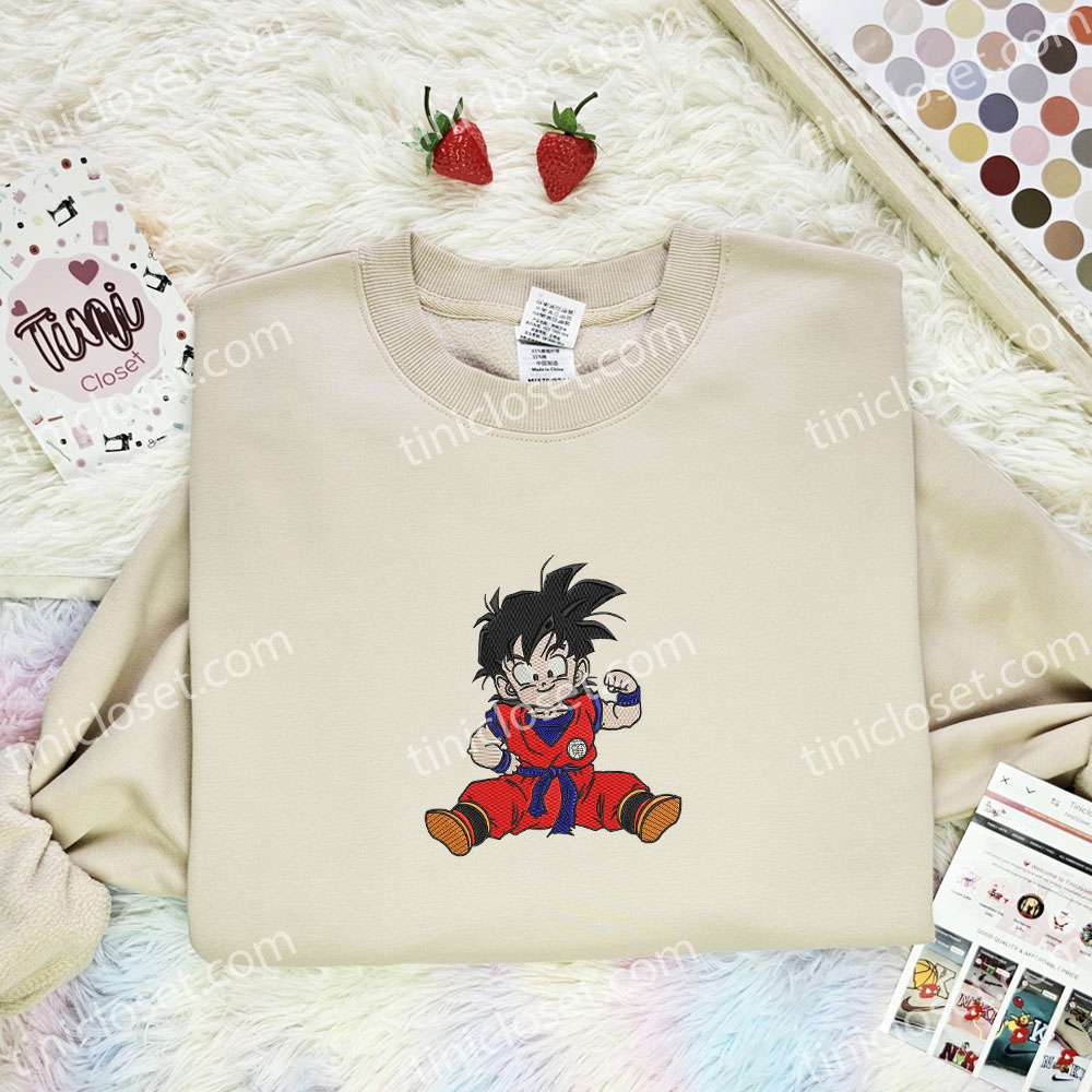 Little Goku Embroidered Shirt, Dragon Ball Embroidered Hoodie, Anime Embroidered Sweatshirt