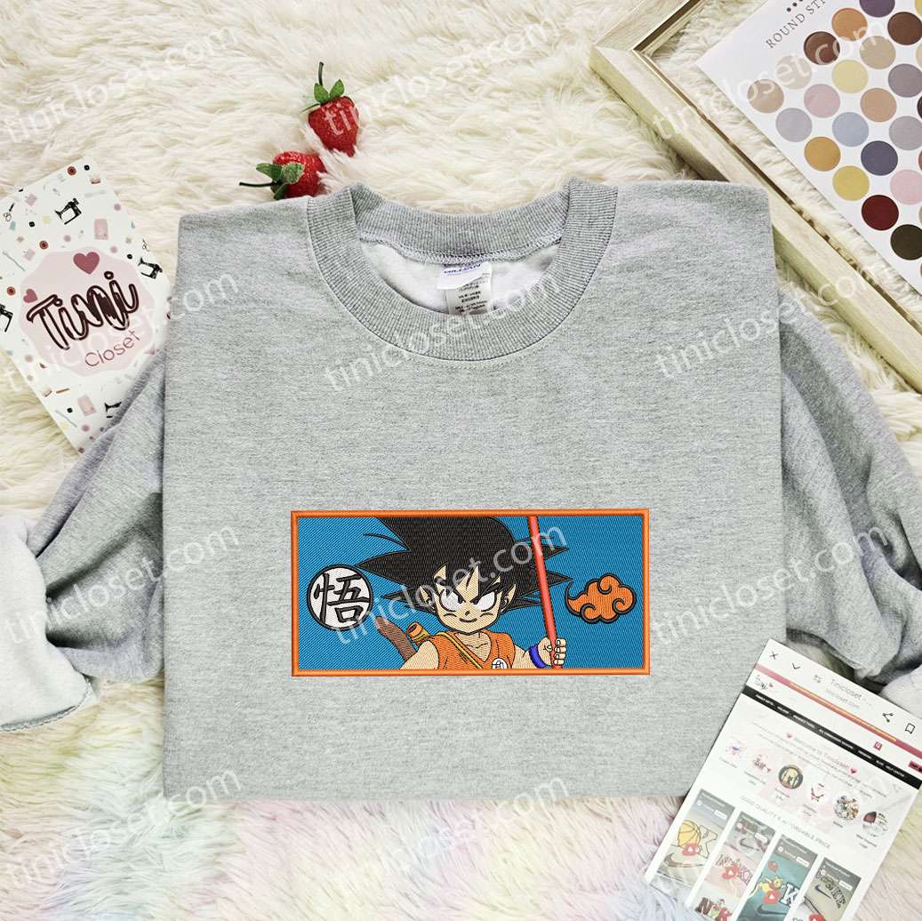 Little Goku Embroidered Shirt, Dragon Ball Embroidered Hoodie, Anime Embroidered T-Shirt