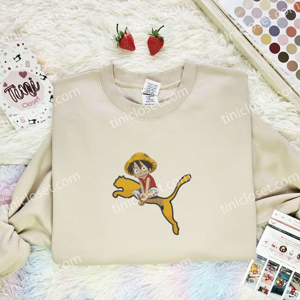 Little Luffy Puma One Piece Anime Embroidered Shirt