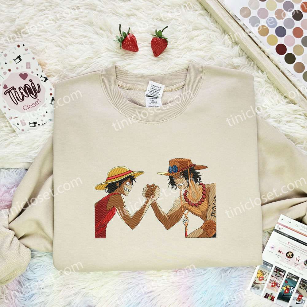 Luffy And Ace One Piece Anime Embroidered Shirt
