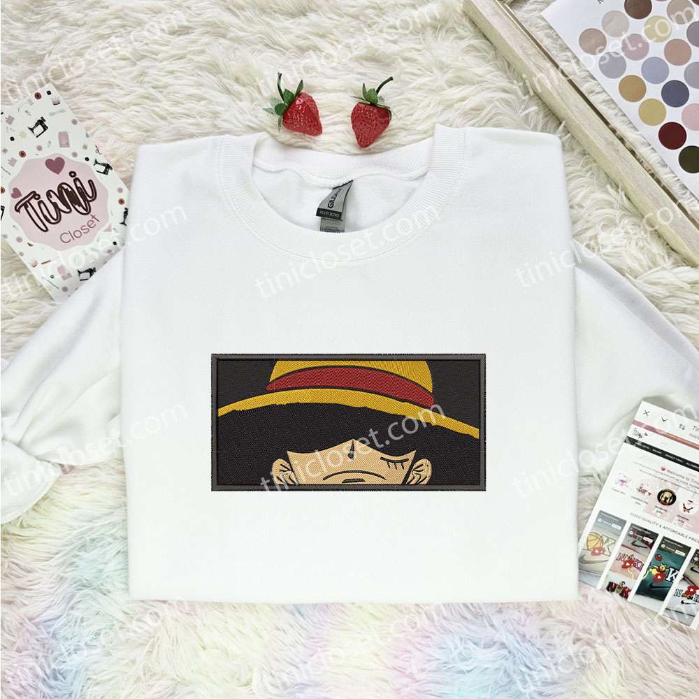 Luffy Embroidered Shirt, One Piece Embroidered Hoodie, Anime Embroidered Sweatshirt