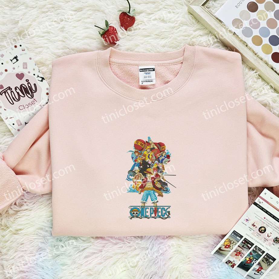 Luffy Gang Embroidered Shirt, One Piece Embroidered Hoodie, Anime Embroidered Sweatshirt