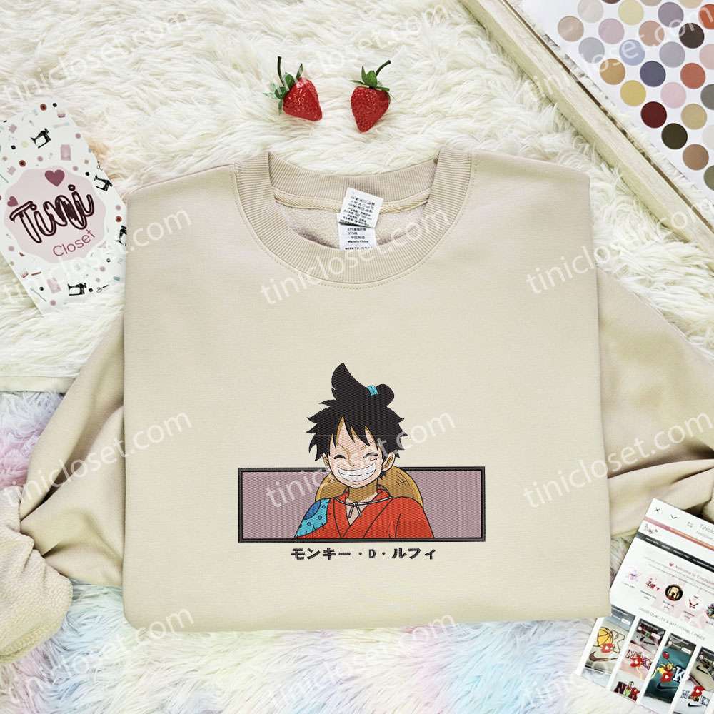 Luffy Man Bun One Piece Anime Embroidered Shirt