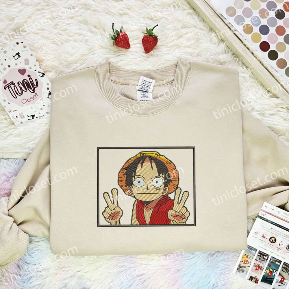 Luffy Peace One Piece Anime Embroidered Shirt