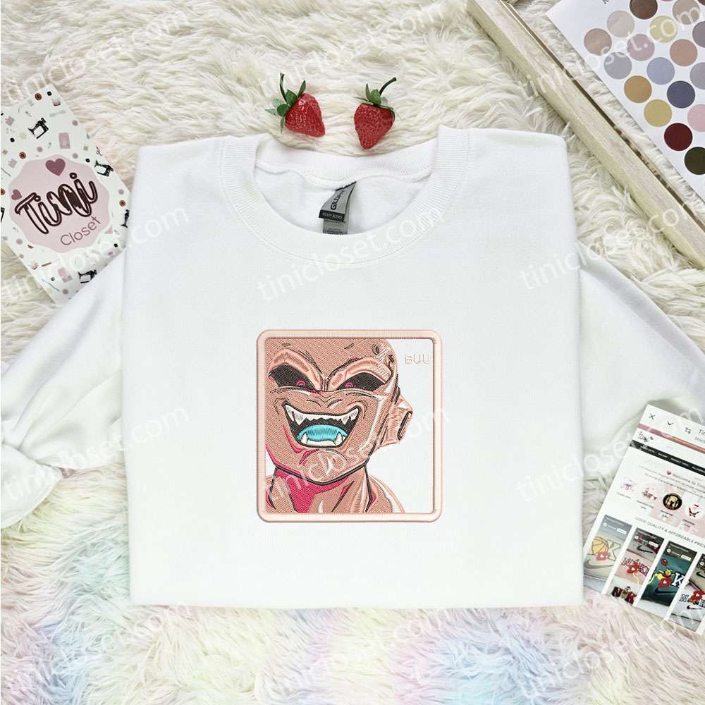 Majin Buu Embroidered Shirt, Dragon Ball Embroidered Hoodie, Anime Embroidered T-Shirt