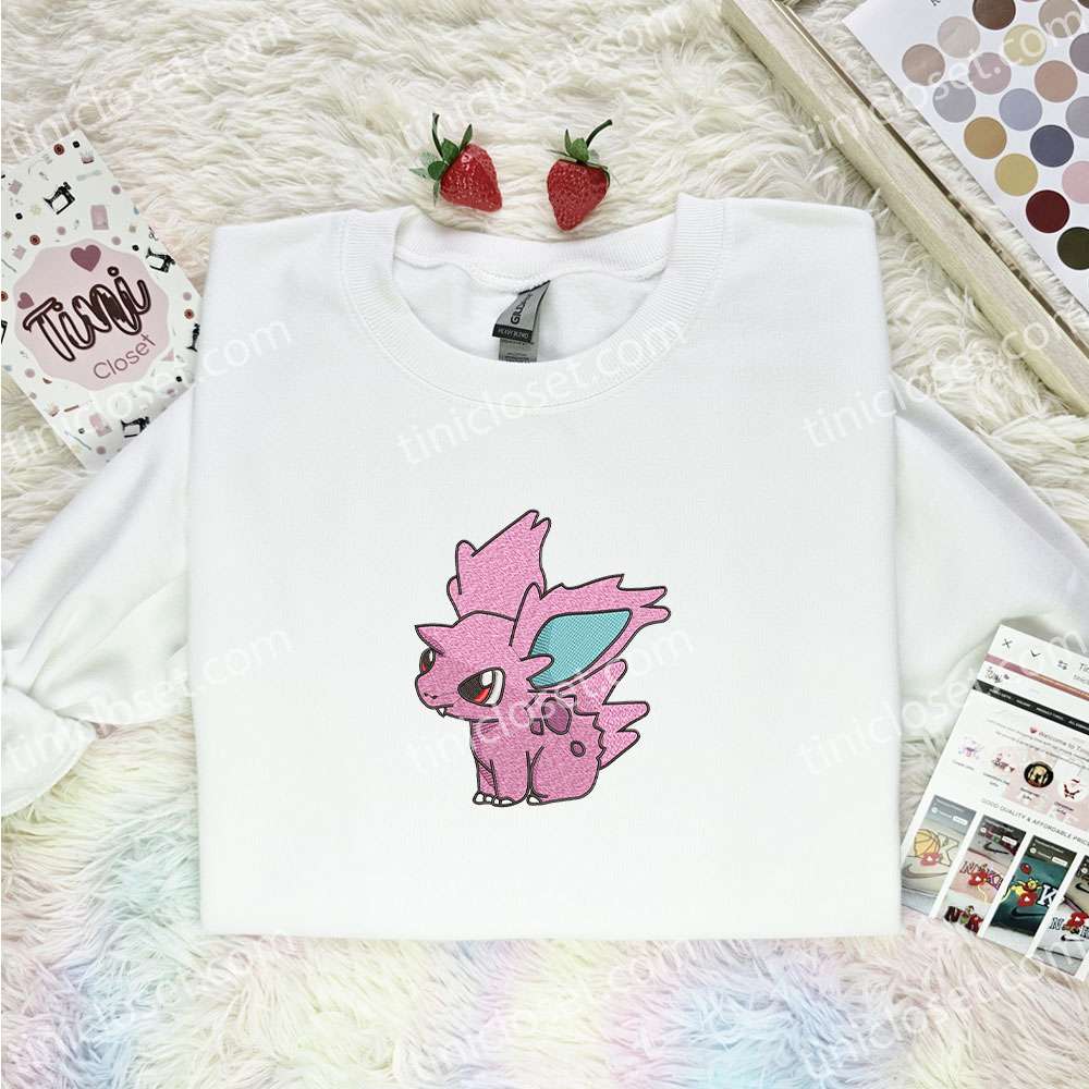 Nidoran Embroidered Shirt, Pokemon Embroidered Hoodie, Anime Embroidered Sweatshirt