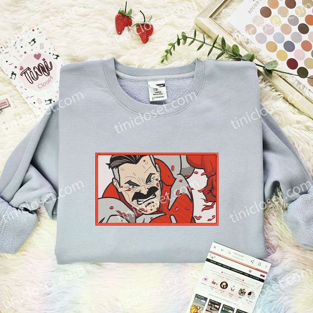 Omni-Man Embroidered Shirt, Superhero Embroidered Hoodie, Cartoon Embroidered Sweatshirt