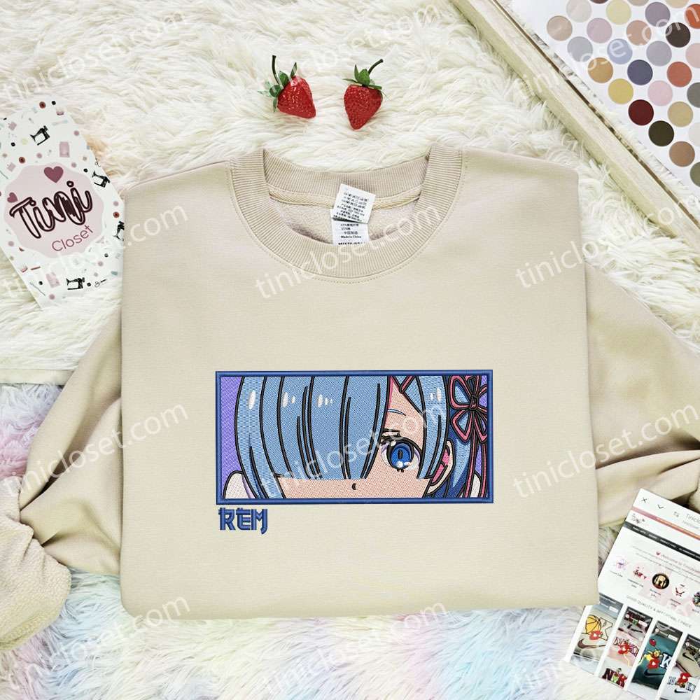 Rem Eyes Embroidered Shirt, Re Zero Embroidered Hoodie, Anime Embroidered Sweatshirt