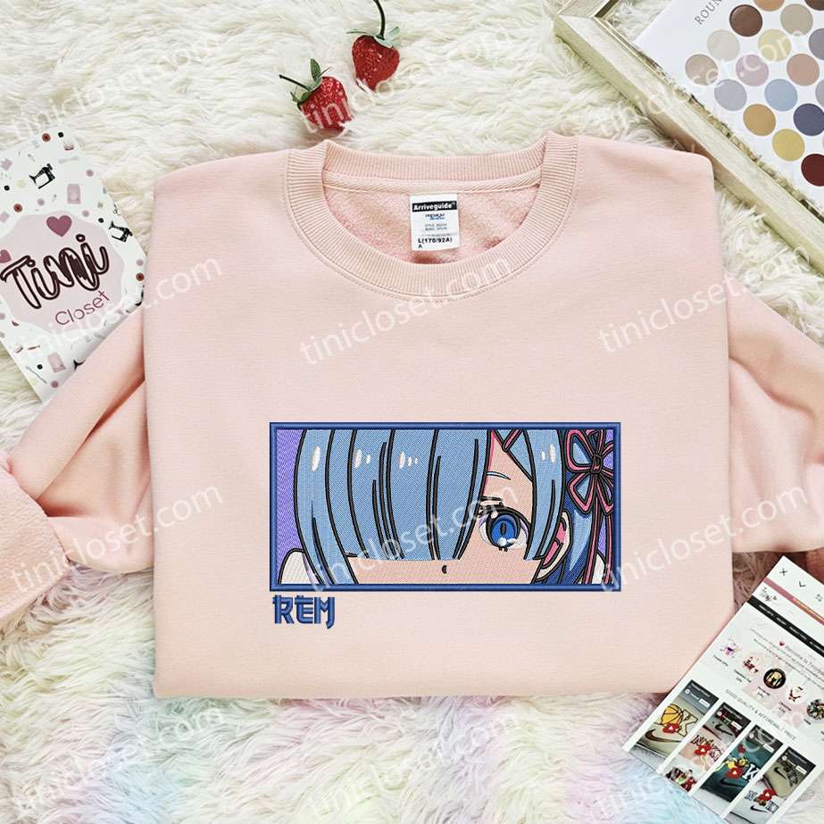 Rem Eyes Embroidered Shirt, Re Zero Embroidered Hoodie, Anime Embroidered Sweatshirt
