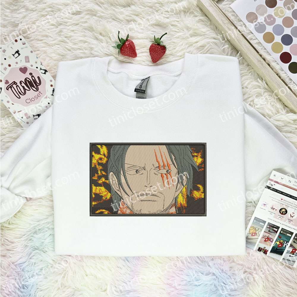 Shanks Embroidered Shirt, One Piece Embroidered Hoodie, Anime Embroidered Sweatshirt