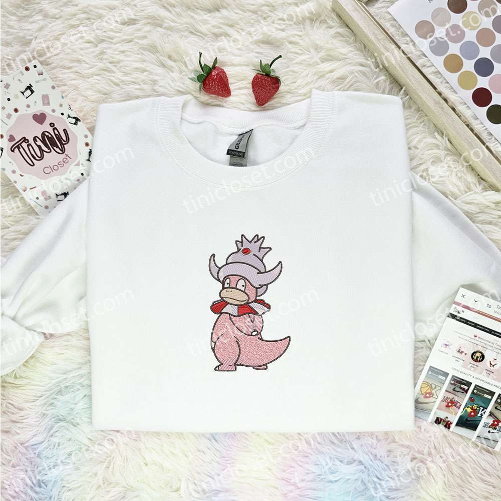Slowking Embroidered Shirt, Pokemon Embroidered Hoodie, Anime Embroidered Sweatshirt