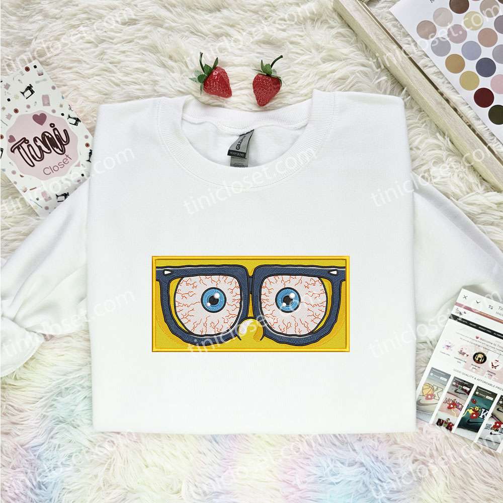 Spongebob Eyes Glasses Embroidered Shirt, Cartoon Embroidered Hoodie, Funny Gift Idea