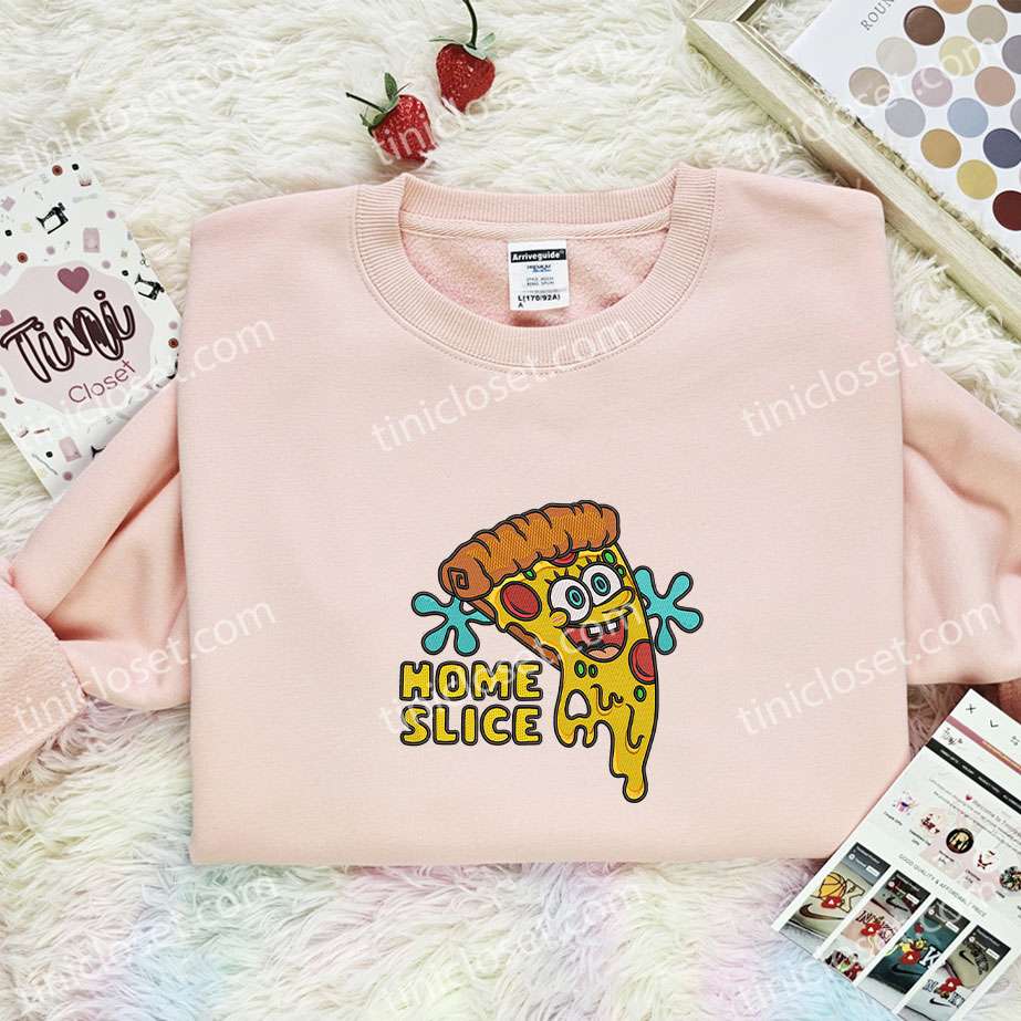 Spongebob Pizza Embroidered Shirt, Cartoon Embroidered Hoodie, Funny Gift Idea