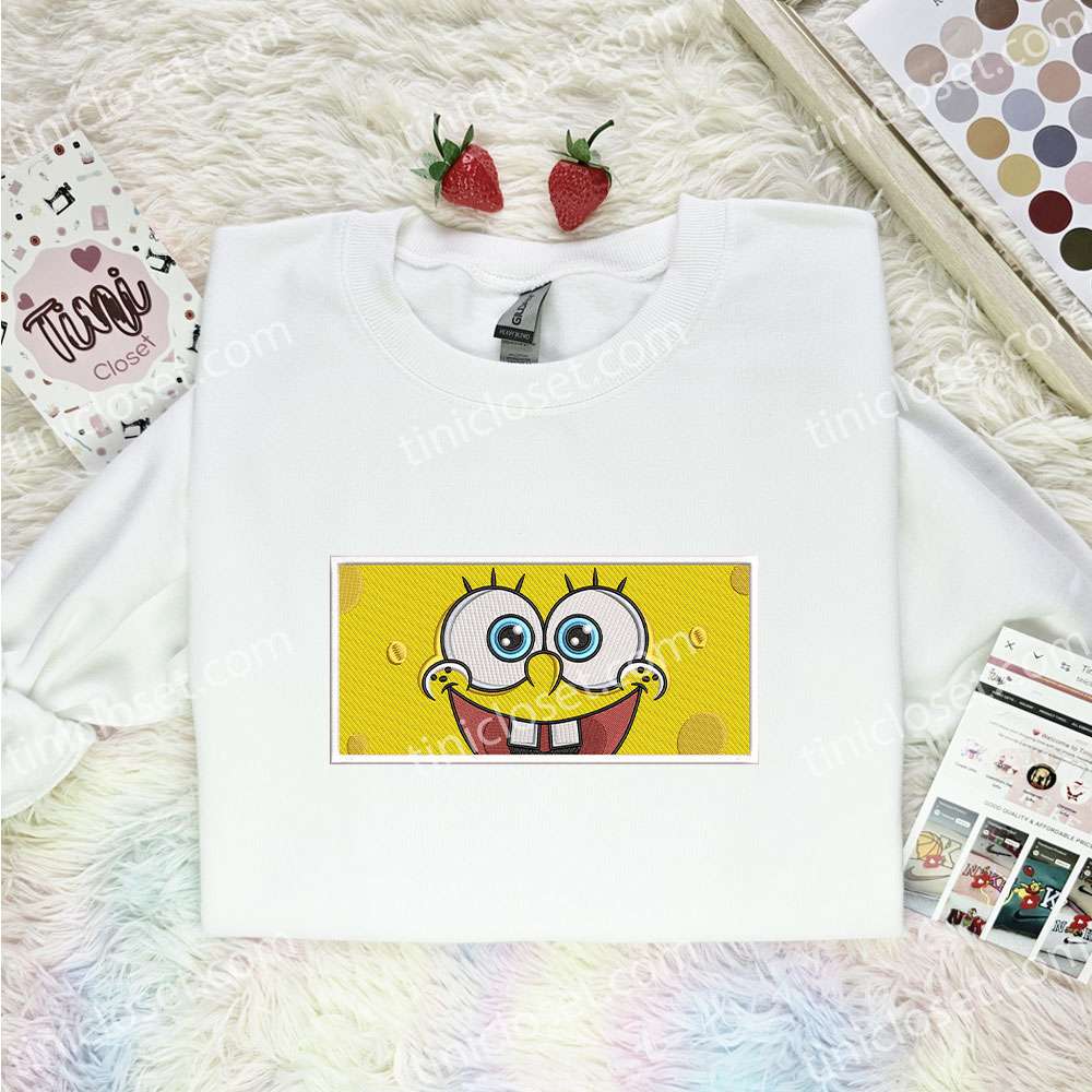 Spongebob Squarepants Embroidered Shirt, Cartoon Embroidered Hoodie, Funny Gift Idea