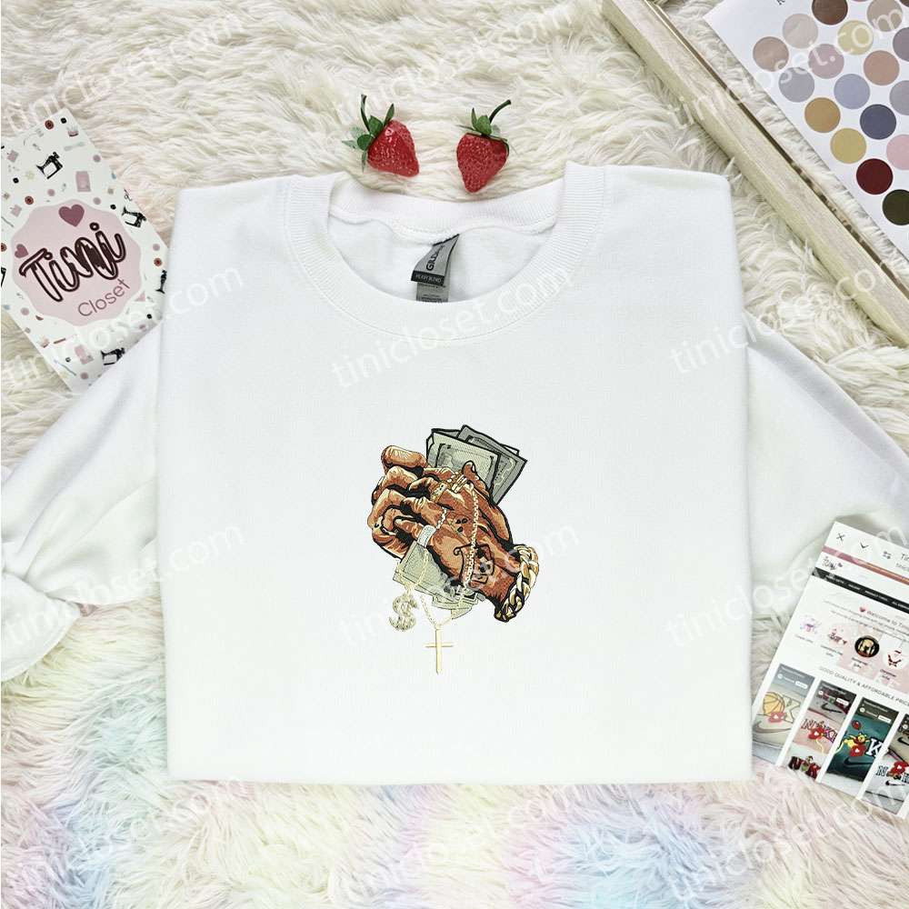 Thug Hands Money Dollar Bills Embroidered Shirt