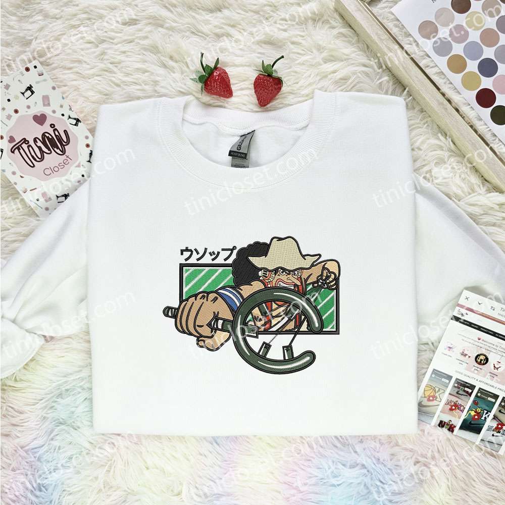 Usopp Embroidered Shirt, One Piece Embroidered Hoodie, Anime Embroidered Sweatshirt