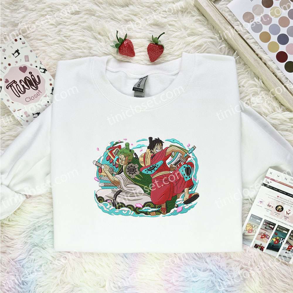 Zoro And Luffy Embroidered Shirt, One Piece Embroidered Hoodie, Anime Embroidered Sweatshirt
