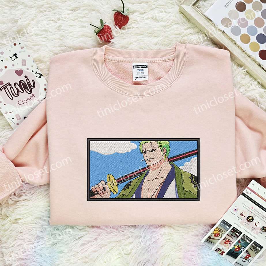 Zoro Cool Embroidered Shirt, One Piece Embroidered Hoodie, Anime Embroidered Sweatshirt