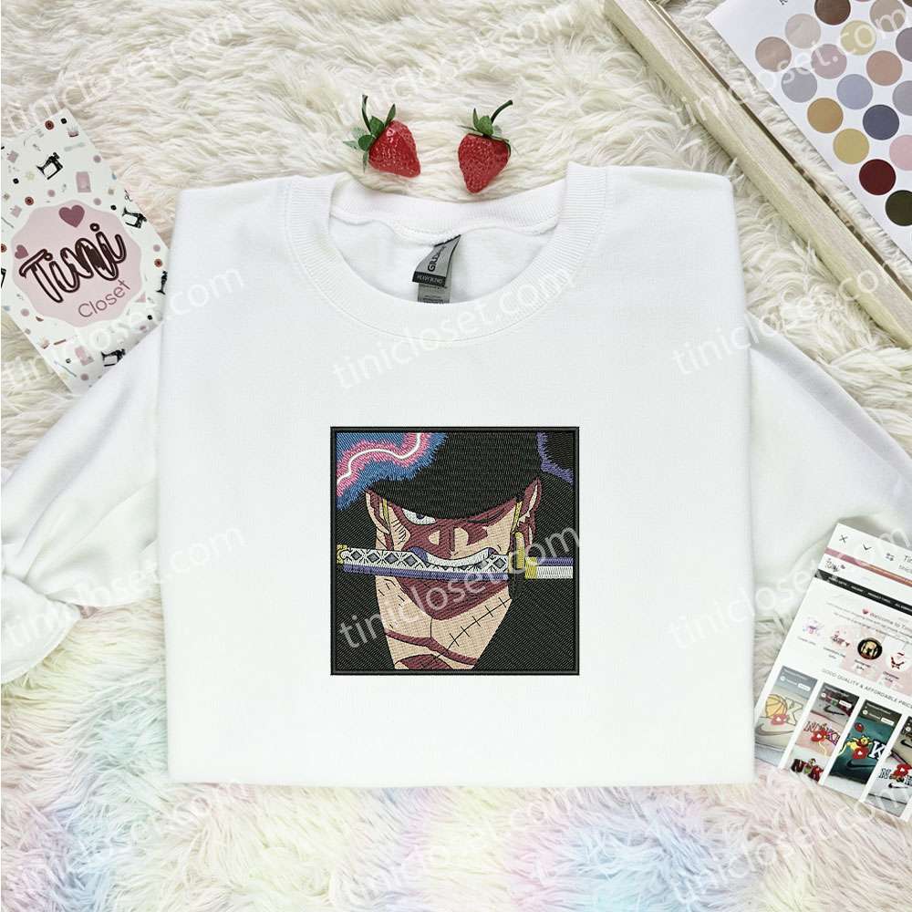 Zoro Embroidered Shirt, One Piece Embroidered Hoodie, Anime Embroidered Sweatshirt