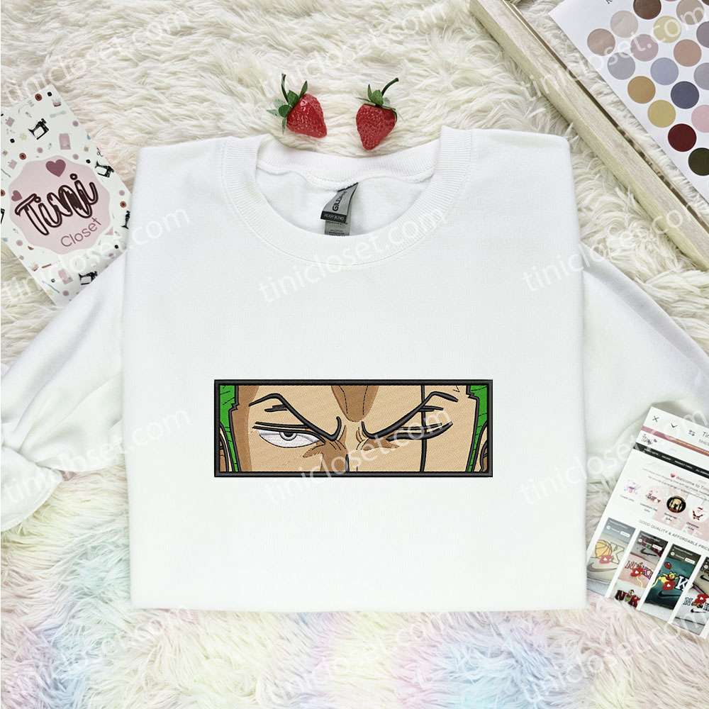 Zoro Eyes Embroidered Shirt, One Piece Embroidered Hoodie, Anime Embroidered Sweatshirt