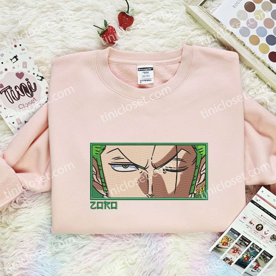 Zoro Eyes Embroidered Shirt, One Piece Embroidered Hoodie, Anime Embroidered Sweatshirt