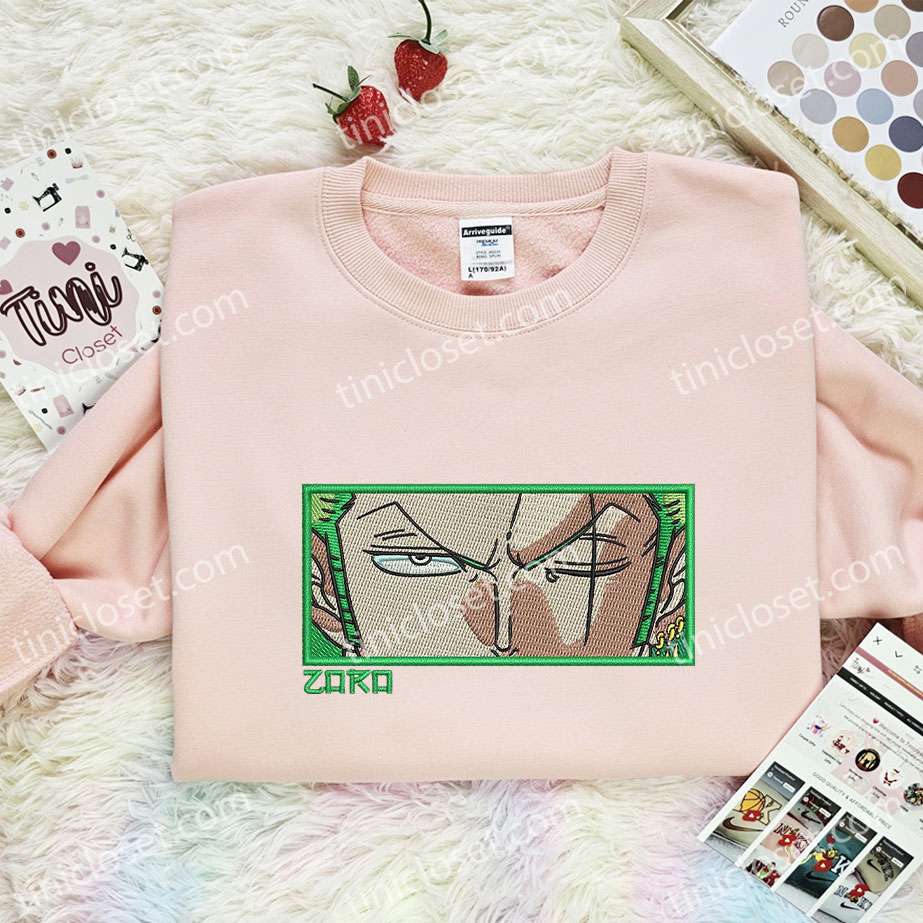 Zoro Eyes Embroidered Shirt, One Piece Embroidered Hoodie, Anime Embroidered Sweatshirt