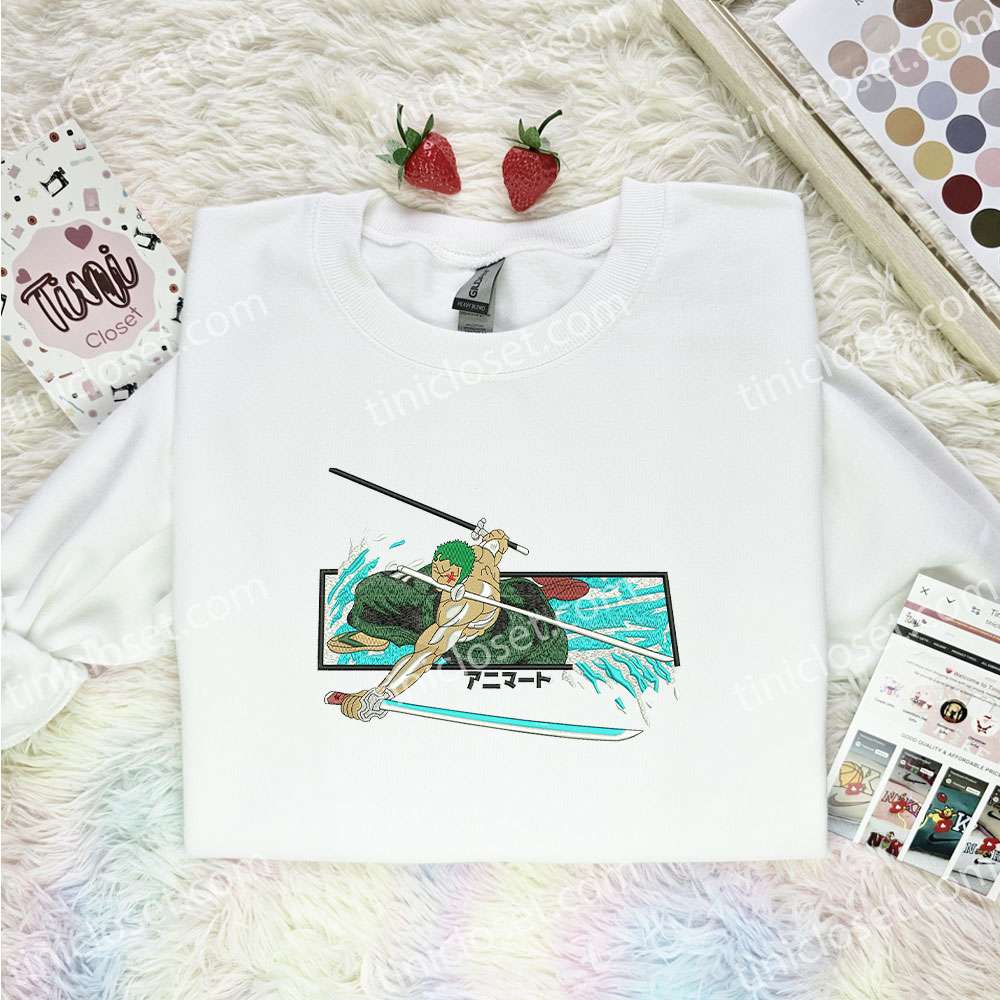Zoro Fight Embroidered Shirt, One Piece Embroidered Hoodie, Anime Embroidered Sweatshirt
