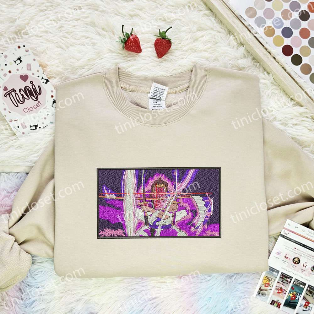 Zoro Power Embroidered Shirt, One Piece Embroidered Hoodie, Anime Embroidered Sweatshirt