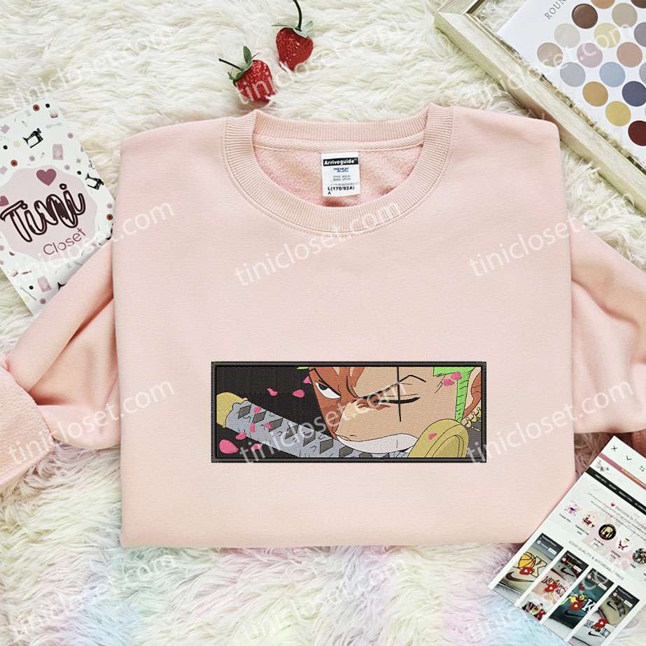 Zoro Sakura Embroidered Shirt, One Piece Embroidered Hoodie, Anime Embroidered Sweatshirt