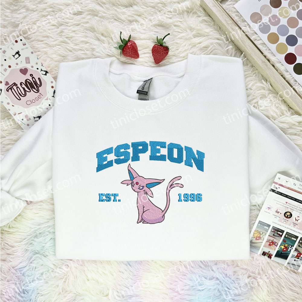 Espeon Embroidered Shirt, Pokemon Embroidered Hoodie, Anime Embroidered T-Shirt