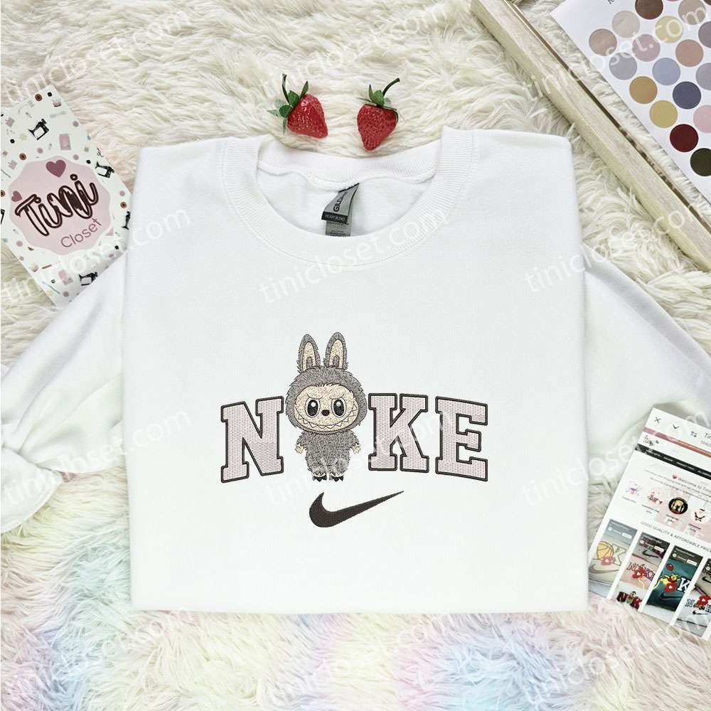 Grey Labubu Embroidered Shirt, Art Toy Embroidered Hoodie, Best Gift Idea