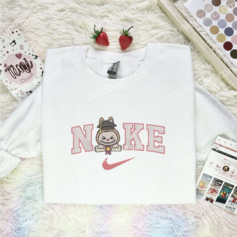 Labubu Graduate Embroidered Shirt, Art Toy Embroidered Hoodie, Best Gift Idea