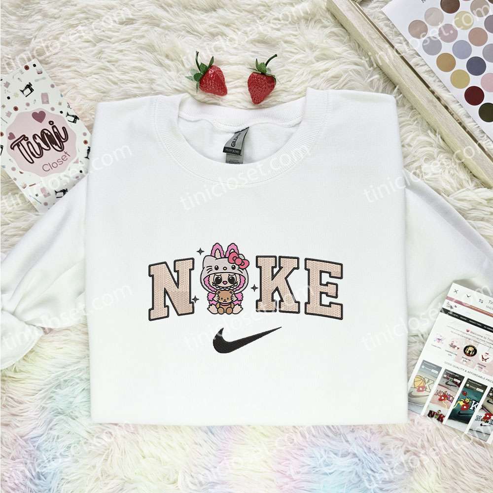 Labubu Hello Kitty Embroidered Shirt, Art Toy Embroidered Hoodie, Best Gift Idea