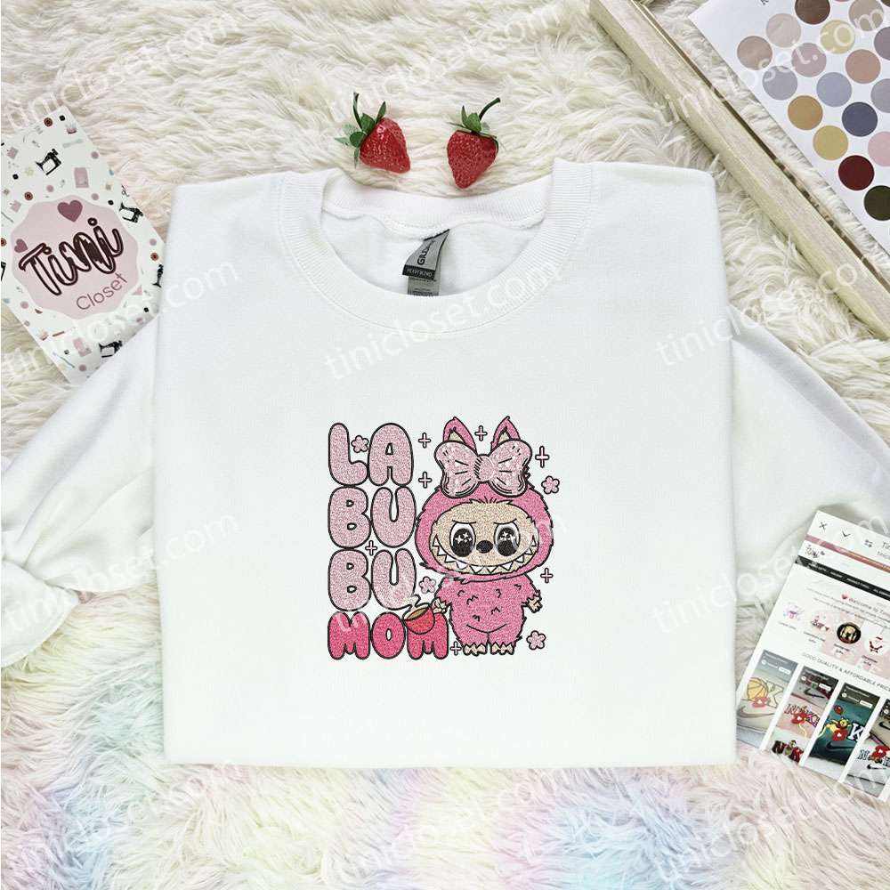 Labubu Mom Embroidered Shirt, Art Toy Embroidered Hoodie, Mother’s Day Gift Idea