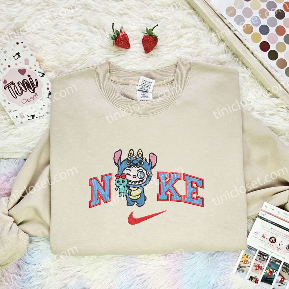 Labubu Stitch Embroidered Shirt, Art Toy Embroidered Hoodie, Best Gift Idea