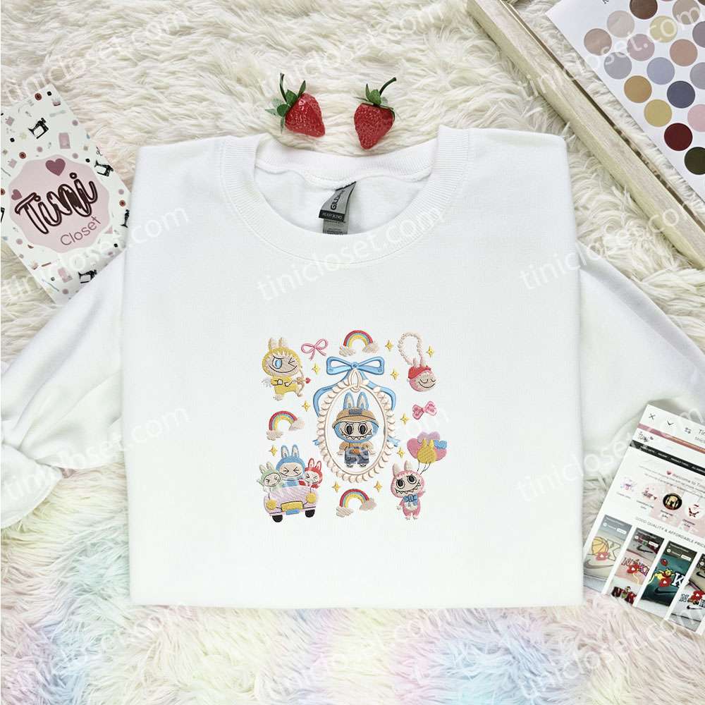 Labubu Theme Embroidered Shirt, Art Toy Embroidered Hoodie, Best Gift Idea