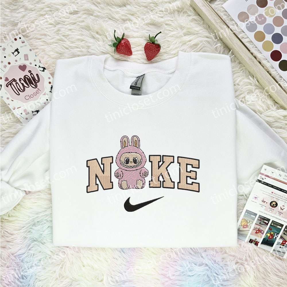 Pastel Pink Labubu Embroidered Shirt, Art Toy Embroidered Hoodie, Best Gift Idea