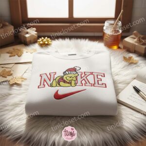 Pooh Xmas Sleeping Embroidered Shirt, Winnie The Pooh Disney Embroidered Hoodie, Christmas Embroidered Sweatshirt