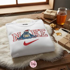 Eeyore Xmas Embroidered T shirt, Winnie The Pooh Disney Embroidered T shirt, Christmas Embroidered T shirt