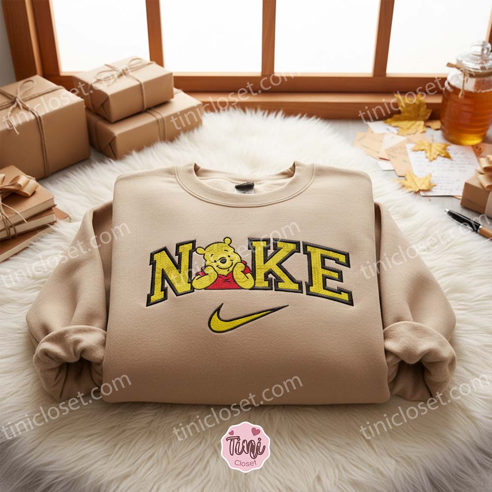 Smiling Winnie the Pooh Embroidered Crewneck, Disney Cartoon Embroidered Sweater, Best Gifts for Families Smiling Winnie the Pooh Embroidered Crewneck, Disney Cartoon Embroidered Sweater, Best Gifts for Families