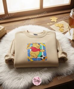 Winnie the Pooh Playing Soccer Embroidered Sweatshirt, Disney Inspired Sports Crewneck, Just Because Gift for Him 2 Winnie the Pooh Playing Soccer Embroidered Sweatshirt, Disney Inspired Sports Crewneck, Just Because Gift for Him (2)