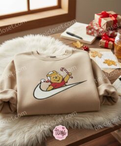 Embroidered Winnie The Pooh Holiday Sweatshirt, Cute Pooh Bear Candy Cane Crewneck, Cozy Gifts For Girlfriend 1 Embroidered Winnie The Pooh Holiday Sweatshirt, Cute Pooh Bear Candy Cane Crewneck, Cozy Gifts For Girlfriend (4)