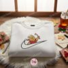 Embroidered Winnie The Pooh Holiday Sweatshirt, Cute Pooh Bear Candy Cane Crewneck, Cozy Gifts For Girlfriend