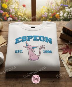 Espeon Embroidered Sweatshirt, Vintage Pokemon Collegiate Crewneck, Est. 1996 Eeveelution Pullover