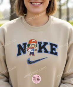 Ash Ketchum Satoshi Pokemon Trainer Embroidered Crewneck, Anime Streetwear, Bestie Matching Shirts for Gamers (2)