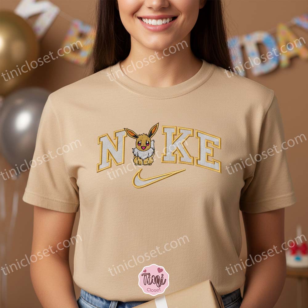 Custom Eevee Embroidered Crewneck, Cozy Pokemon Streetwear, Anniversary Gift For Boyfriend and Girlfriend Custom Eevee Embroidered Crewneck, Cozy Pokemon Streetwear, Anniversary Gift For Boyfriend and Girlfriend