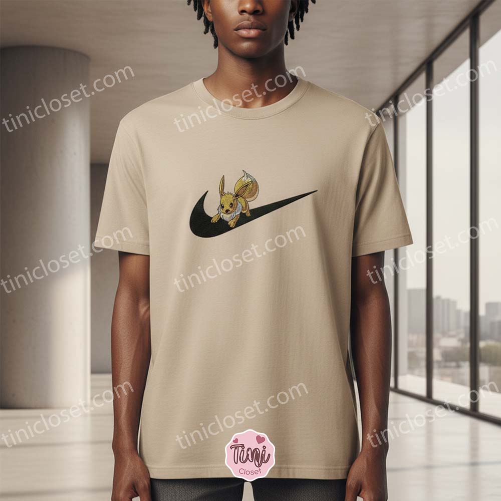 Custom Eevee Embroidered Sweatshirt, Swoosh Pokemon Crewneck, Anime Streetwear Hoodie Custom Eevee Embroidered Sweatshirt, Swoosh Pokemon Crewneck, Anime Streetwear Hoodie