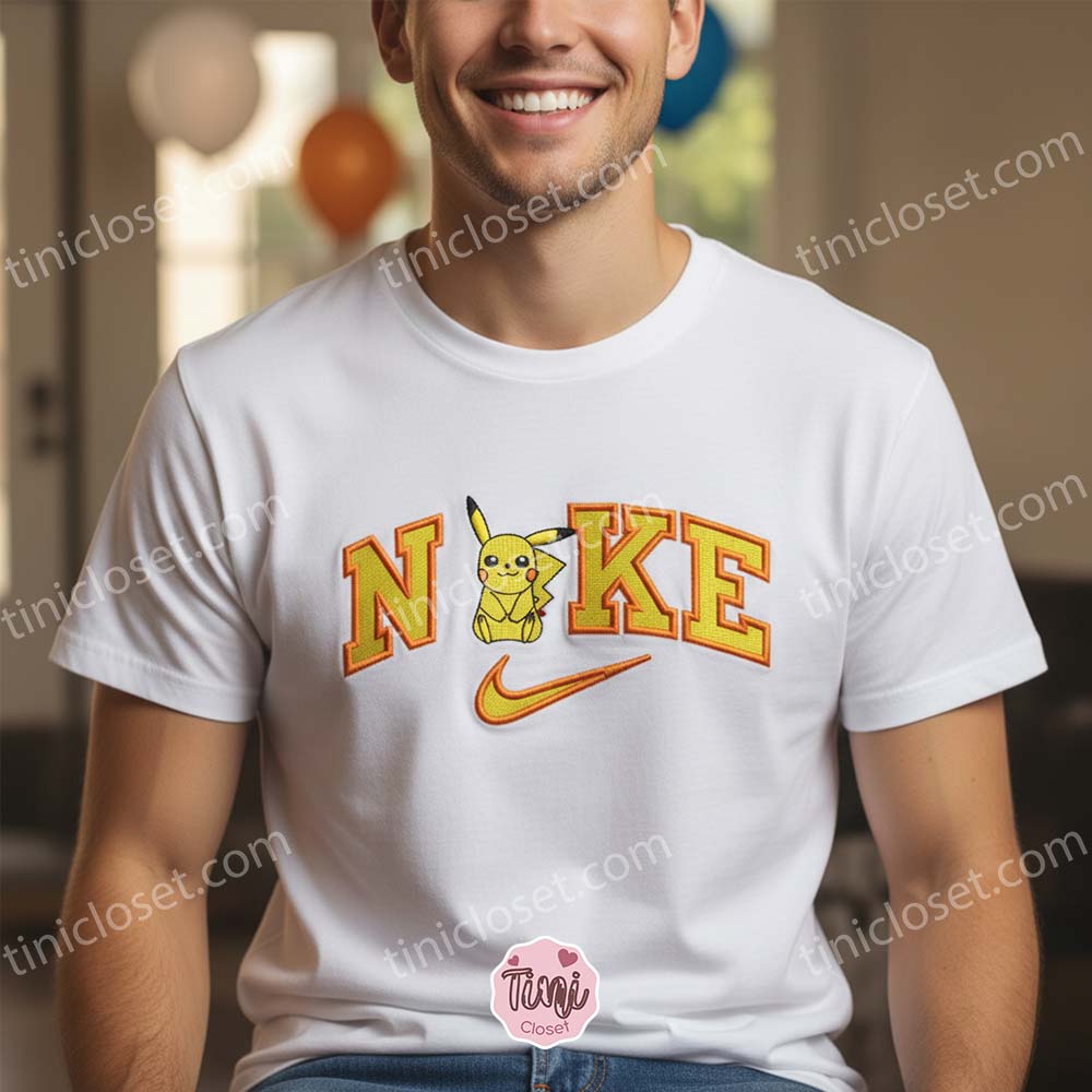 Custom Pikachu Embroidered Crewneck, Cozy Pokemon Streetwear, Anniversary Gift For Boyfriend and Girlfriend Custom Pikachu Embroidered Crewneck, Cozy Pokemon Streetwear, Anniversary Gift For Boyfriend and Girlfriend